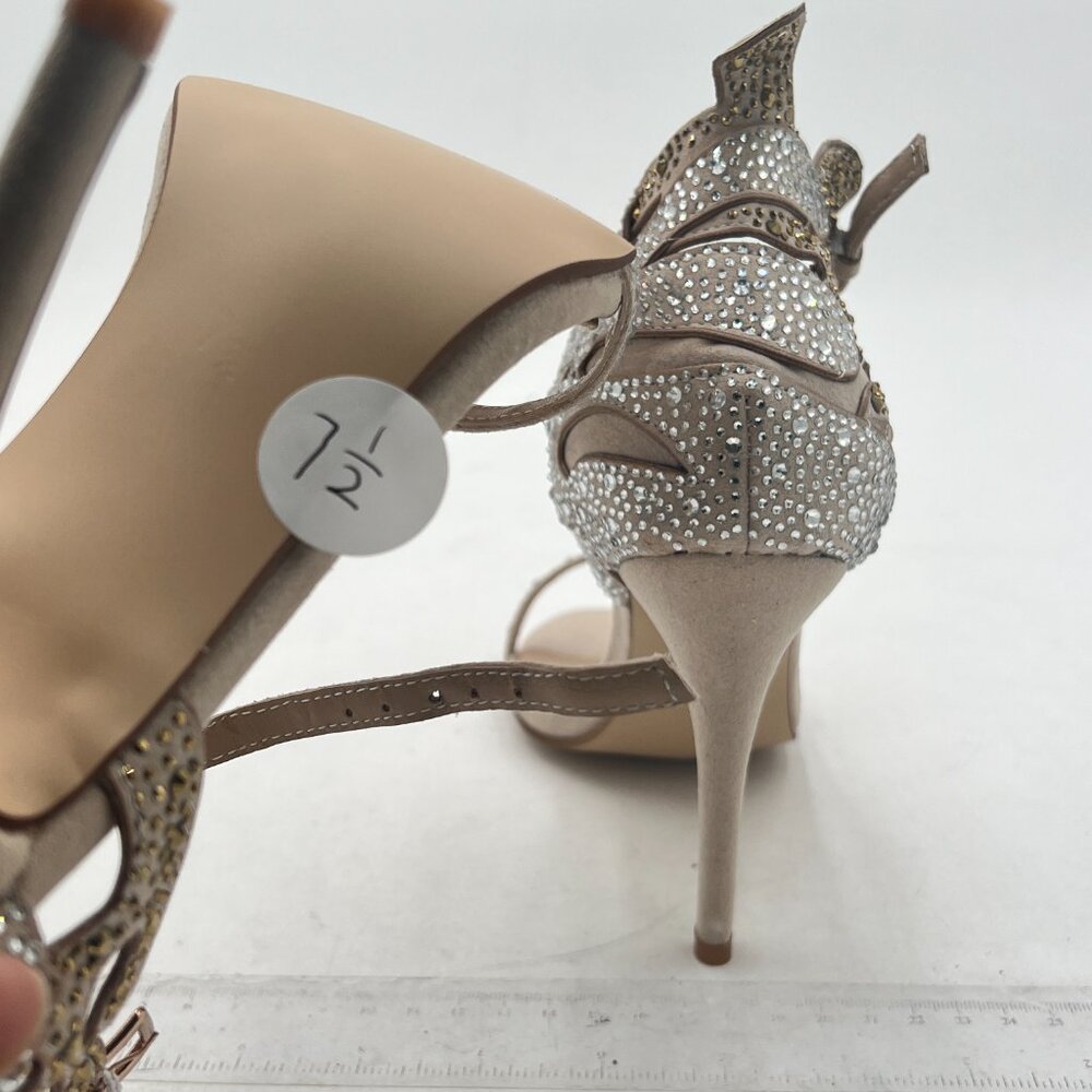 FSJ Champagne Wedding Shoes Rhinestone Stiletto Heels Bridal Sandals - Picture 6 of 8